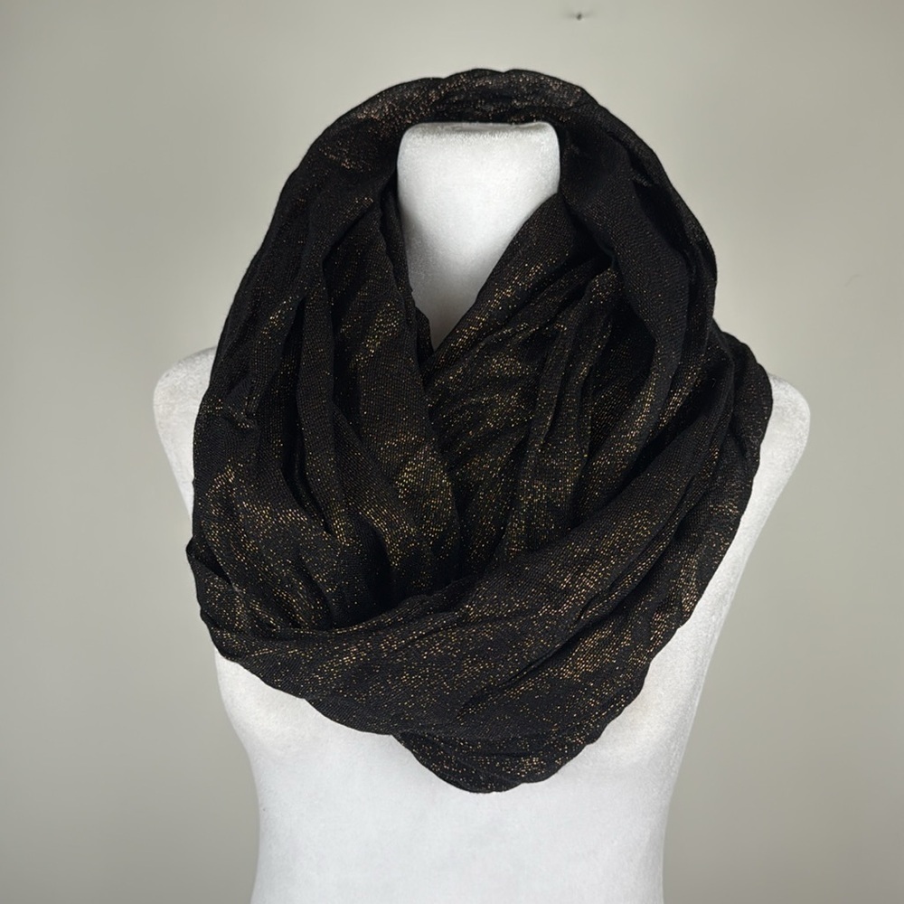 Express Infinity Black Gold Metallic Thread Rectangle Women's Scarf Large